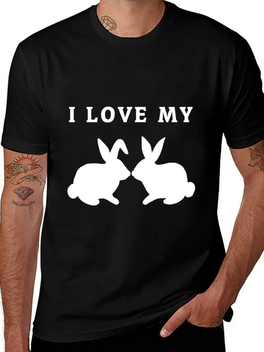 I Love My Bunnies Black T-Shirt Cute Rabbit Graphic Tee