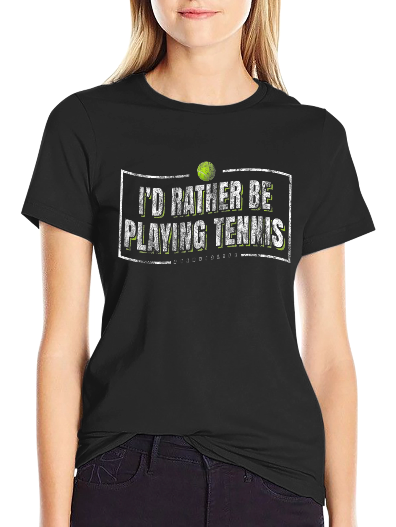 Tennis Lover Black T-Shirt Id Rather Be Playing Tennis
