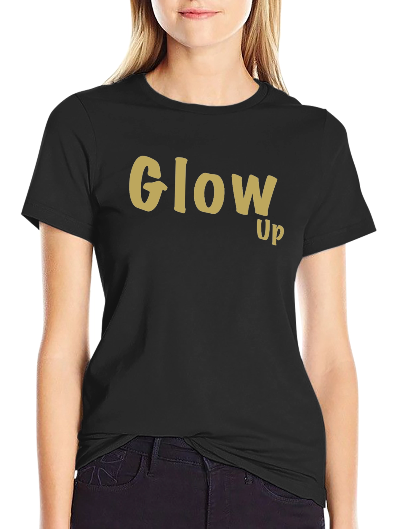 Glow Up Black Cotton Graphic Tee