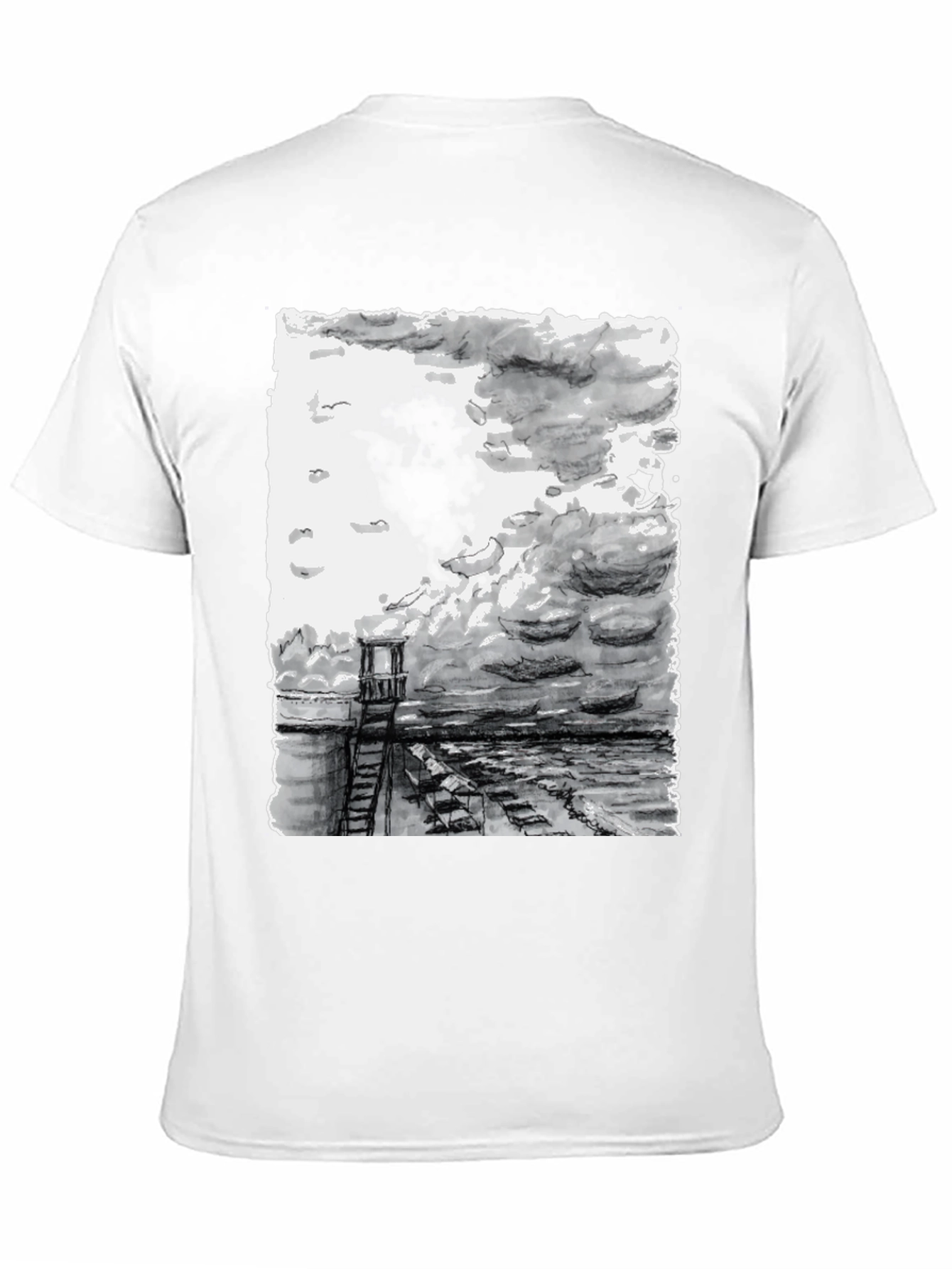 Monochrome Seaside Sketch Tee