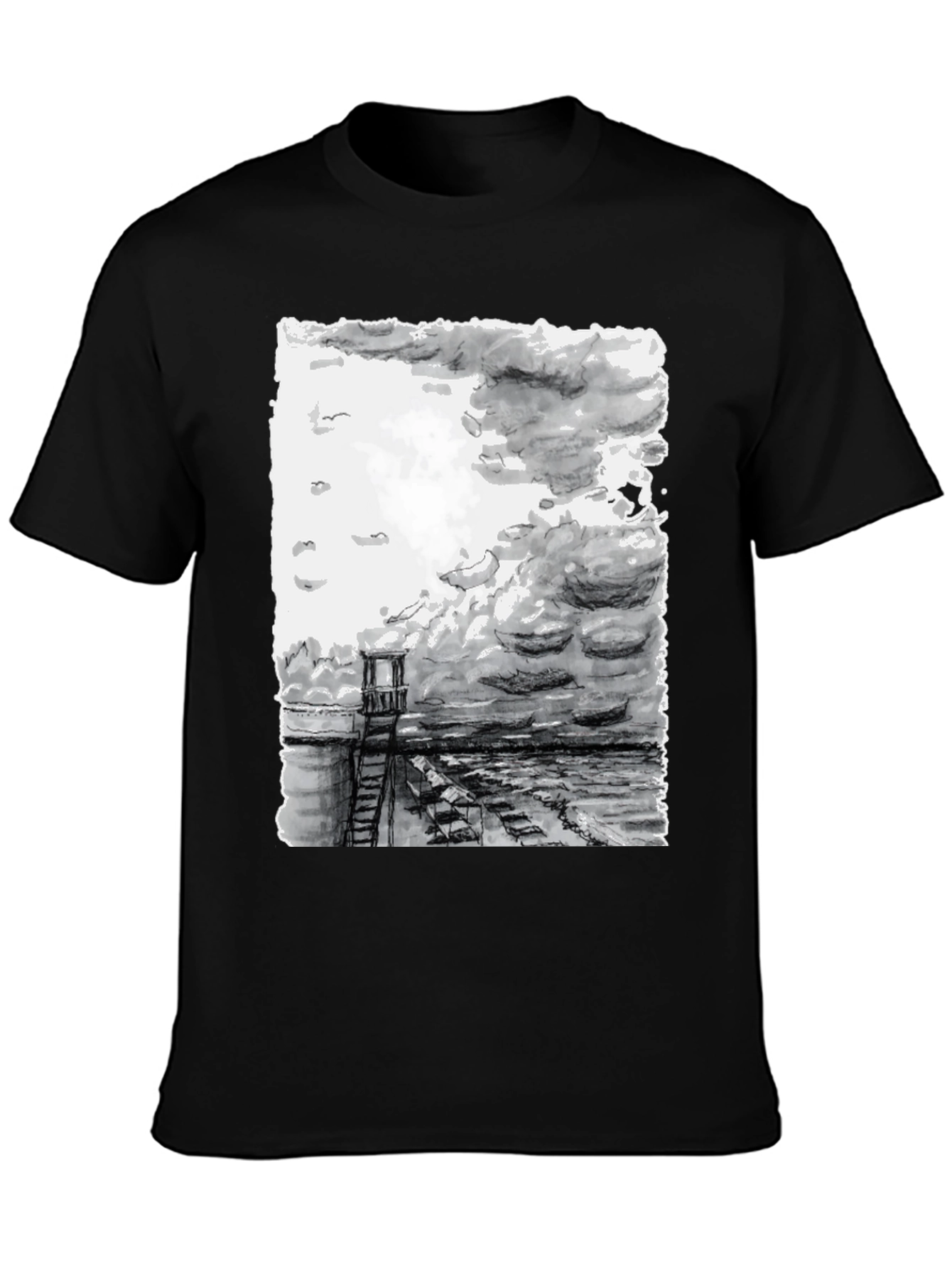 Monochrome Seaside Sketch Tee