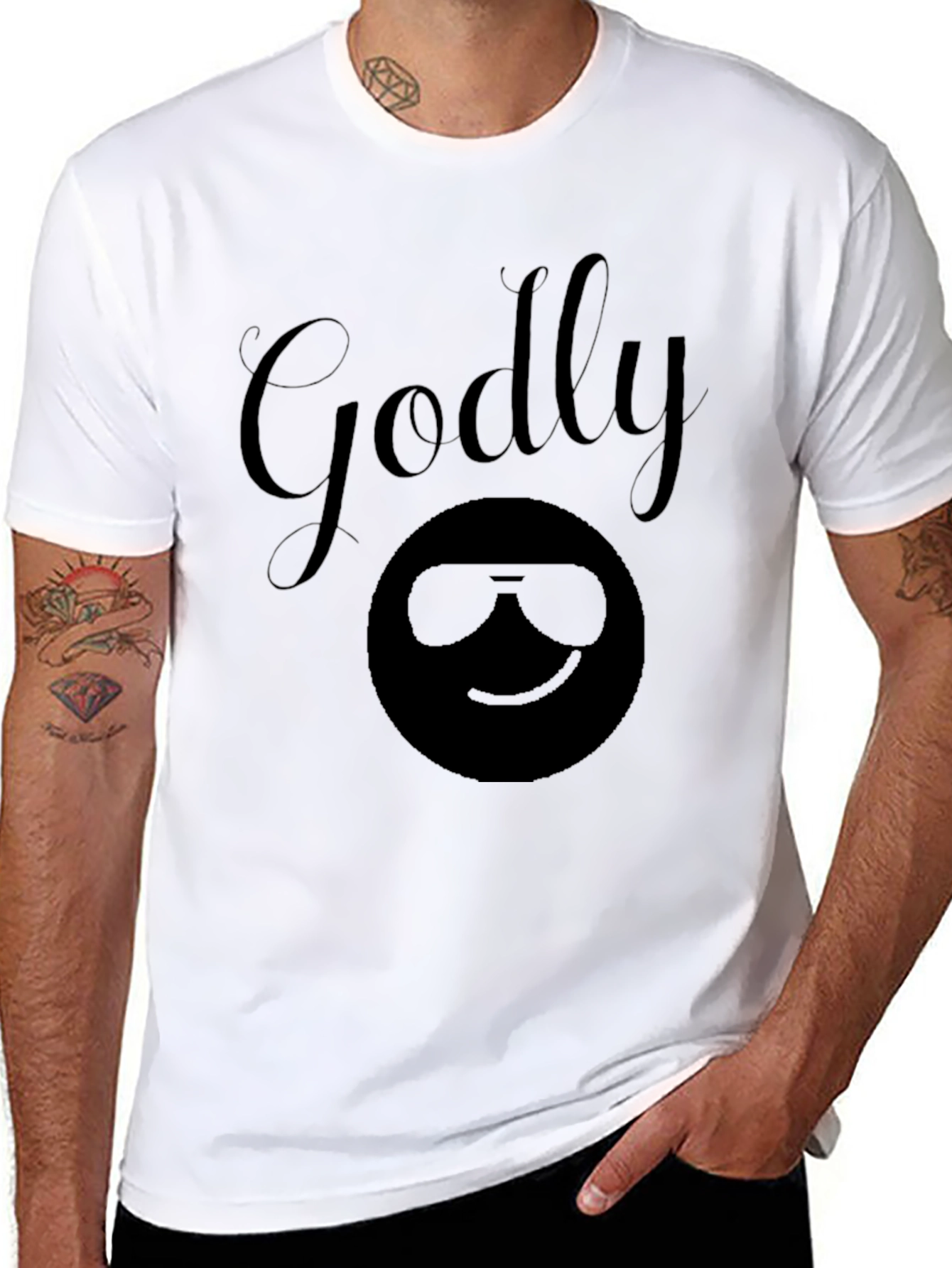 Godly Emoji Graphic Tee - Black Cotton T-Shirt