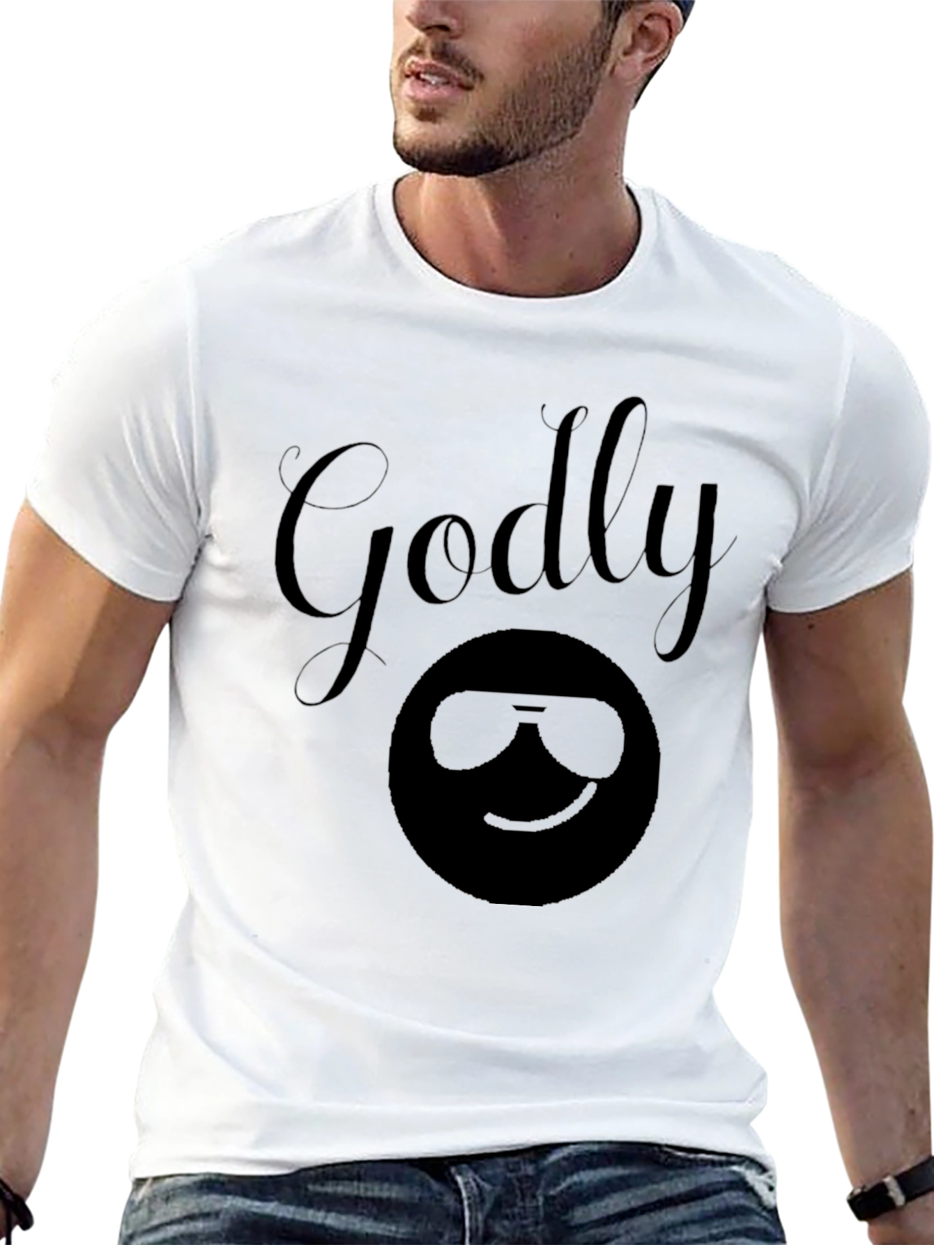 Godly Emoji Graphic Tee - Black Cotton T-Shirt