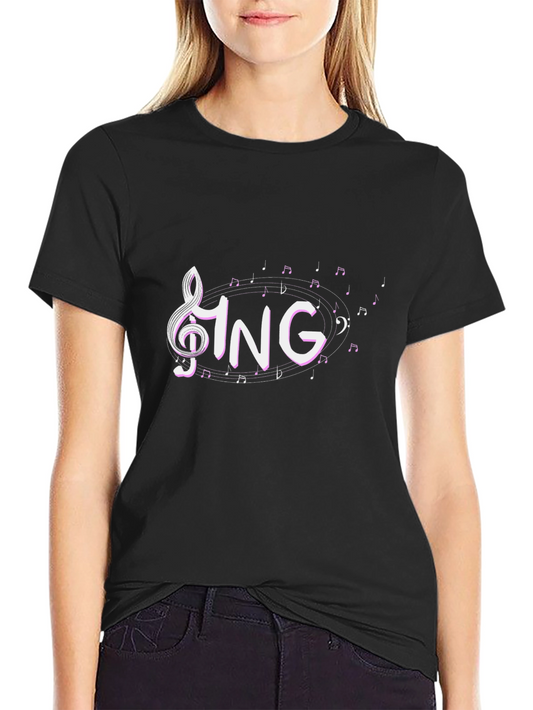 Sing Music Note Graphic Tee - Black Cotton Blend