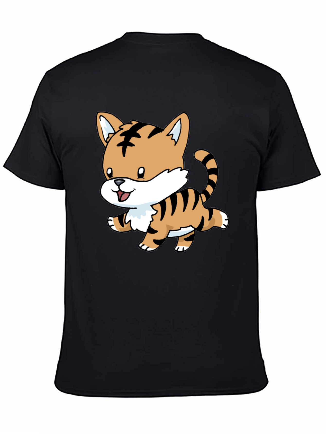 Cute Tiger Graphic Tee - Black Cotton Shirt