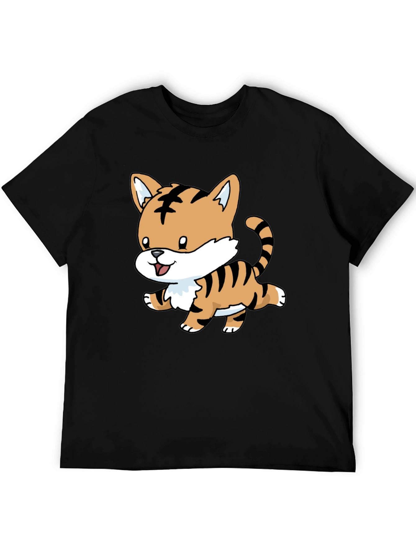 Cute Tiger Graphic Tee - Black Cotton Shirt