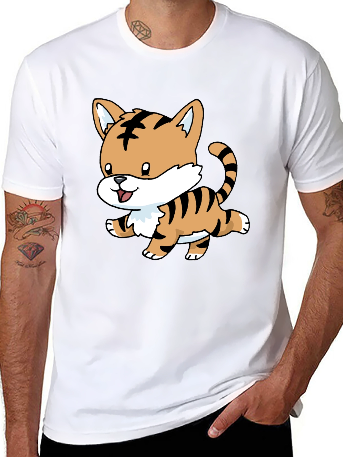 Cute Tiger Graphic Tee - Black Cotton Shirt