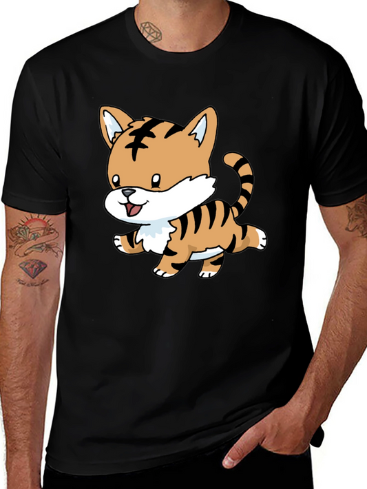 Cute Tiger Graphic Tee - Black Cotton Shirt