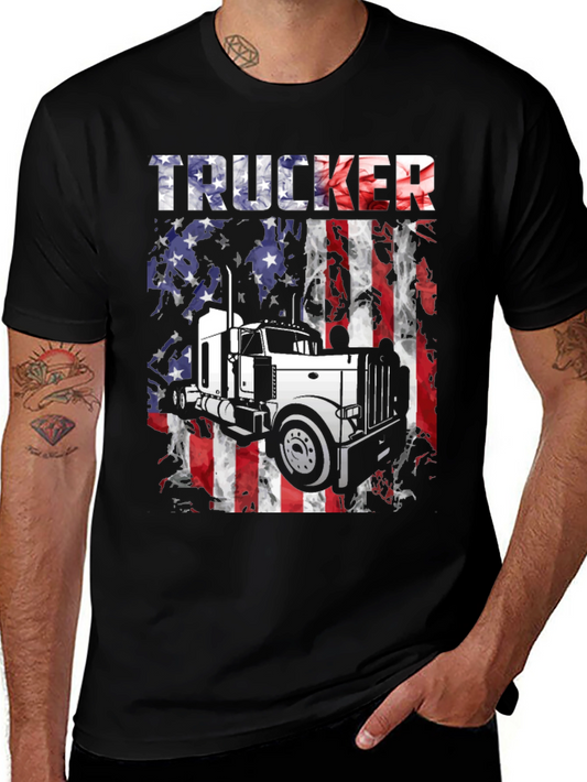 Trucker American Flag T-Shirt - Black