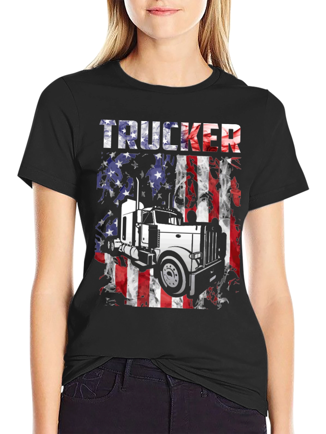 Trucker American Flag T-Shirt - Black