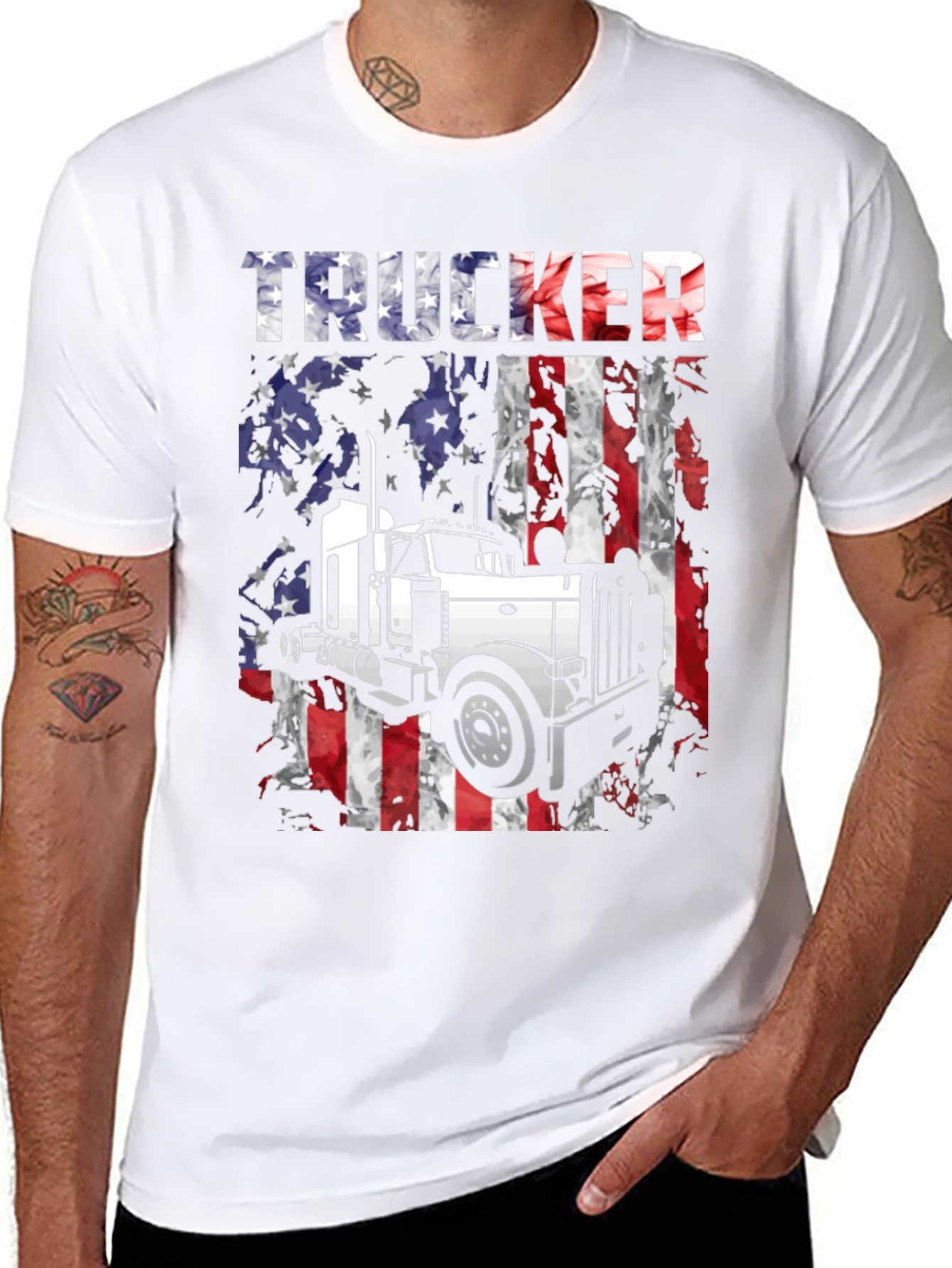 Trucker American Flag T-Shirt - Black