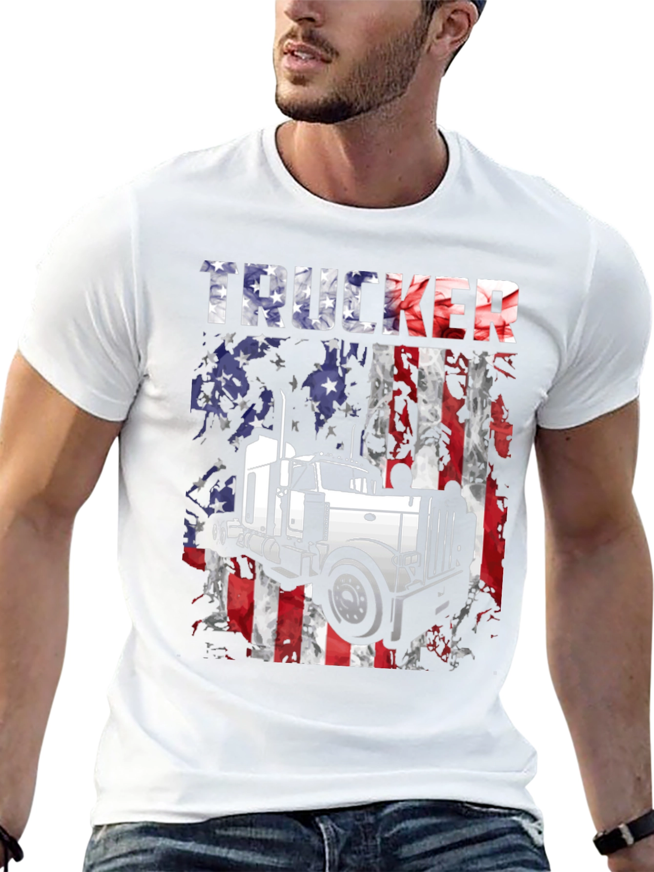 Trucker American Flag T-Shirt - Black