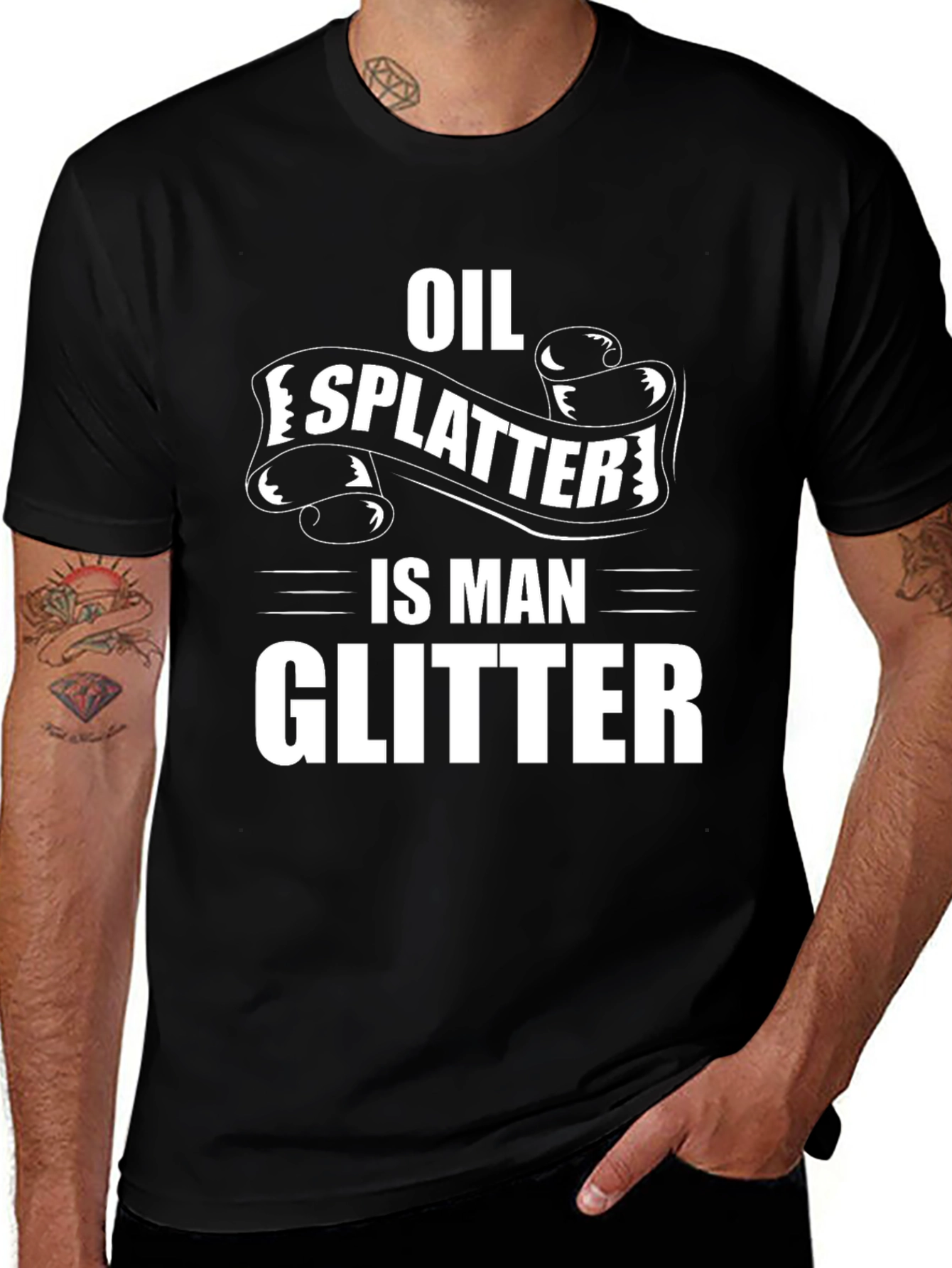 Oil Splatter Is Man Glitter Black T-Shirt
