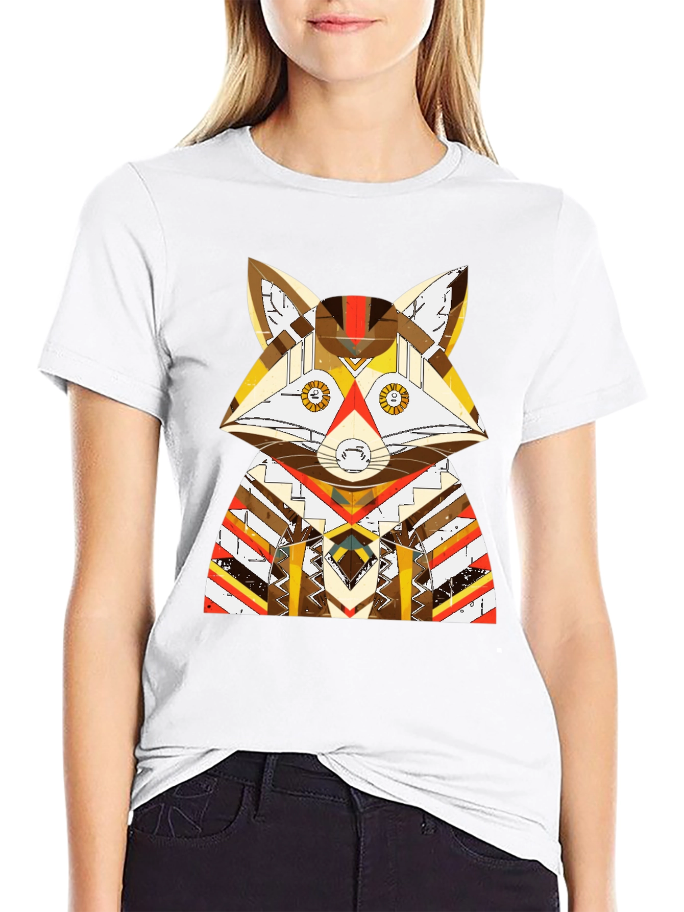 Geometric Fox Graphic Black T-Shirt