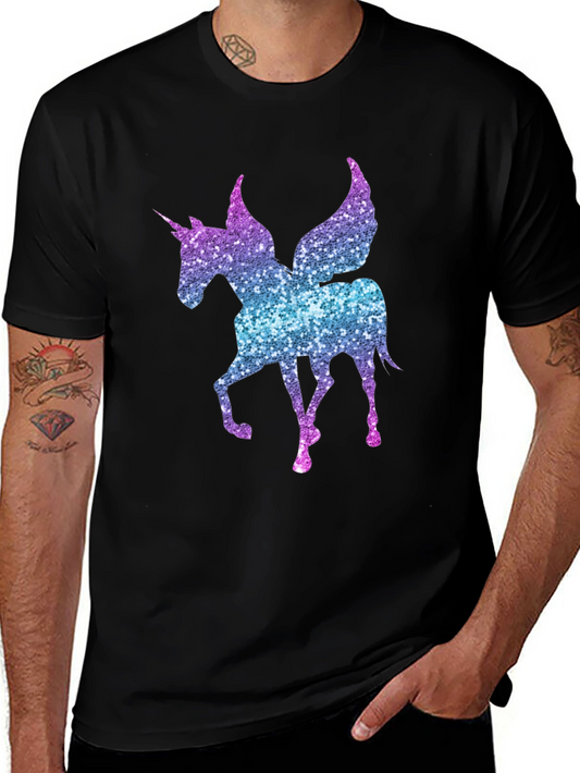 Glitter Unicorn Graphic Tee - Stylish Mens Black T-Shirt