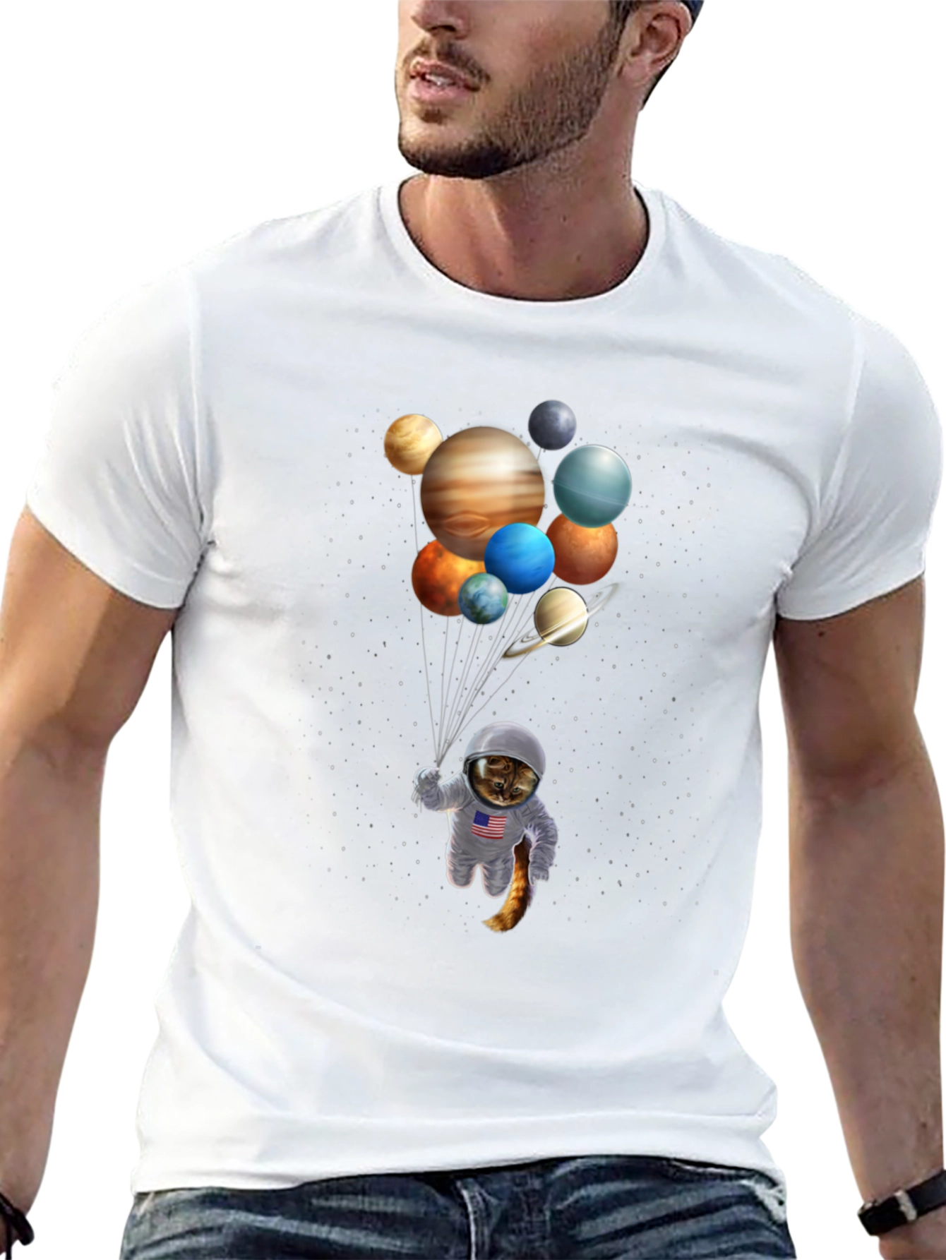 Cat Astronaut Planets T-Shirt