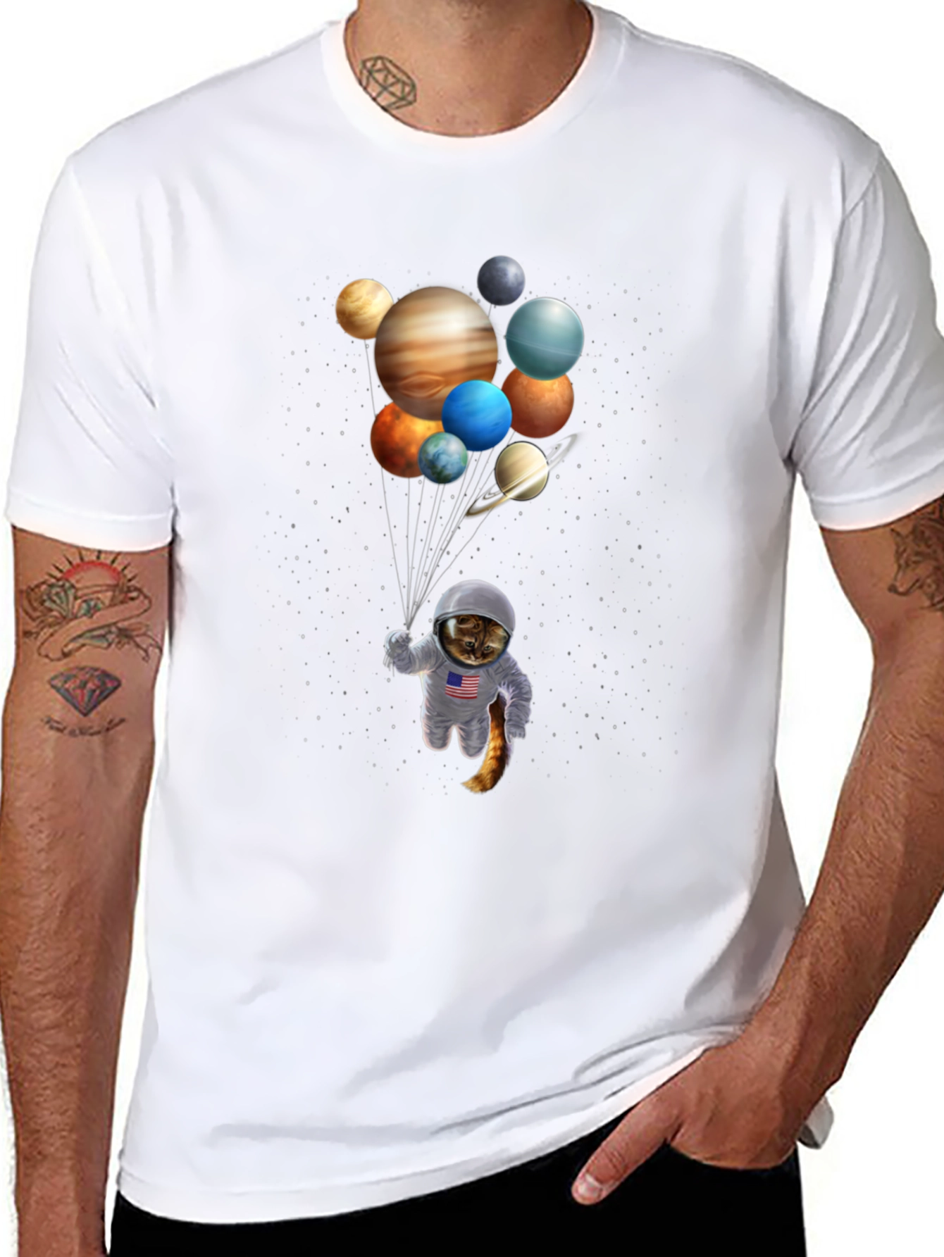 Cat Astronaut Planets T-Shirt