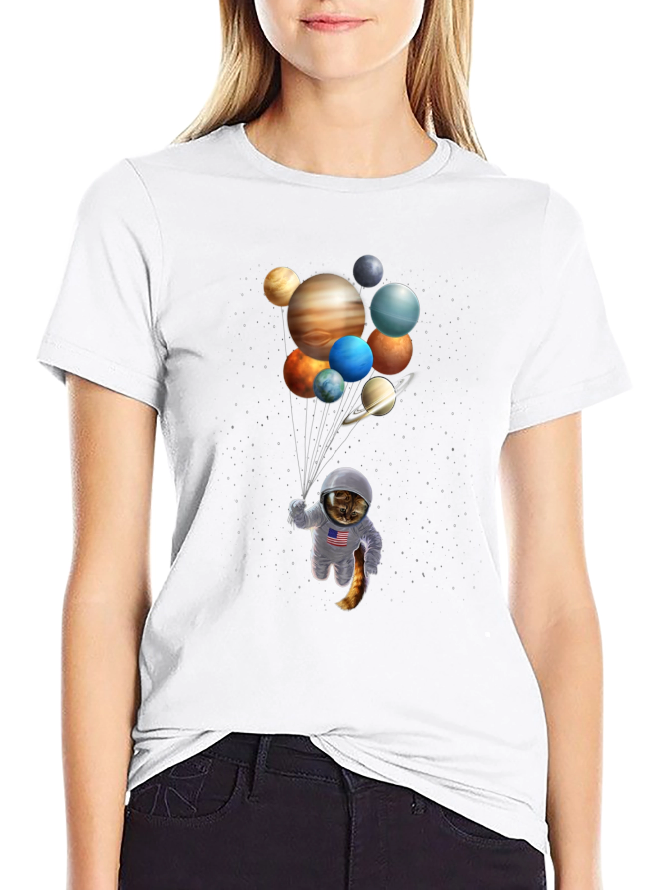 Cat Astronaut Planets T-Shirt