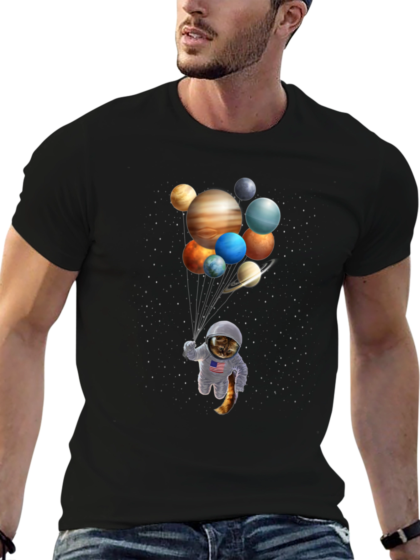 Cat Astronaut Planets T-Shirt