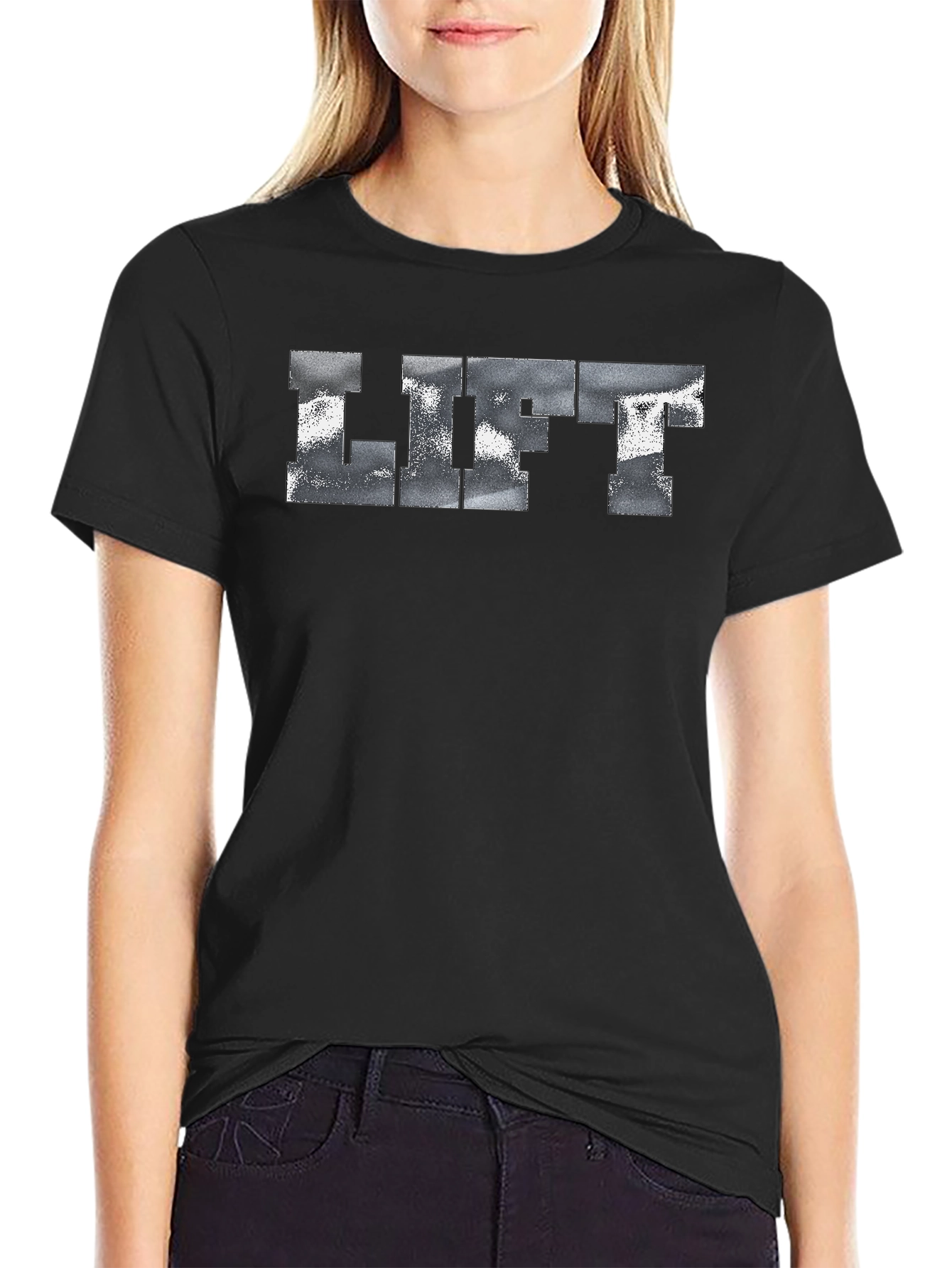 LIFT Graphic Tee - Black Cotton Fitness Shirt