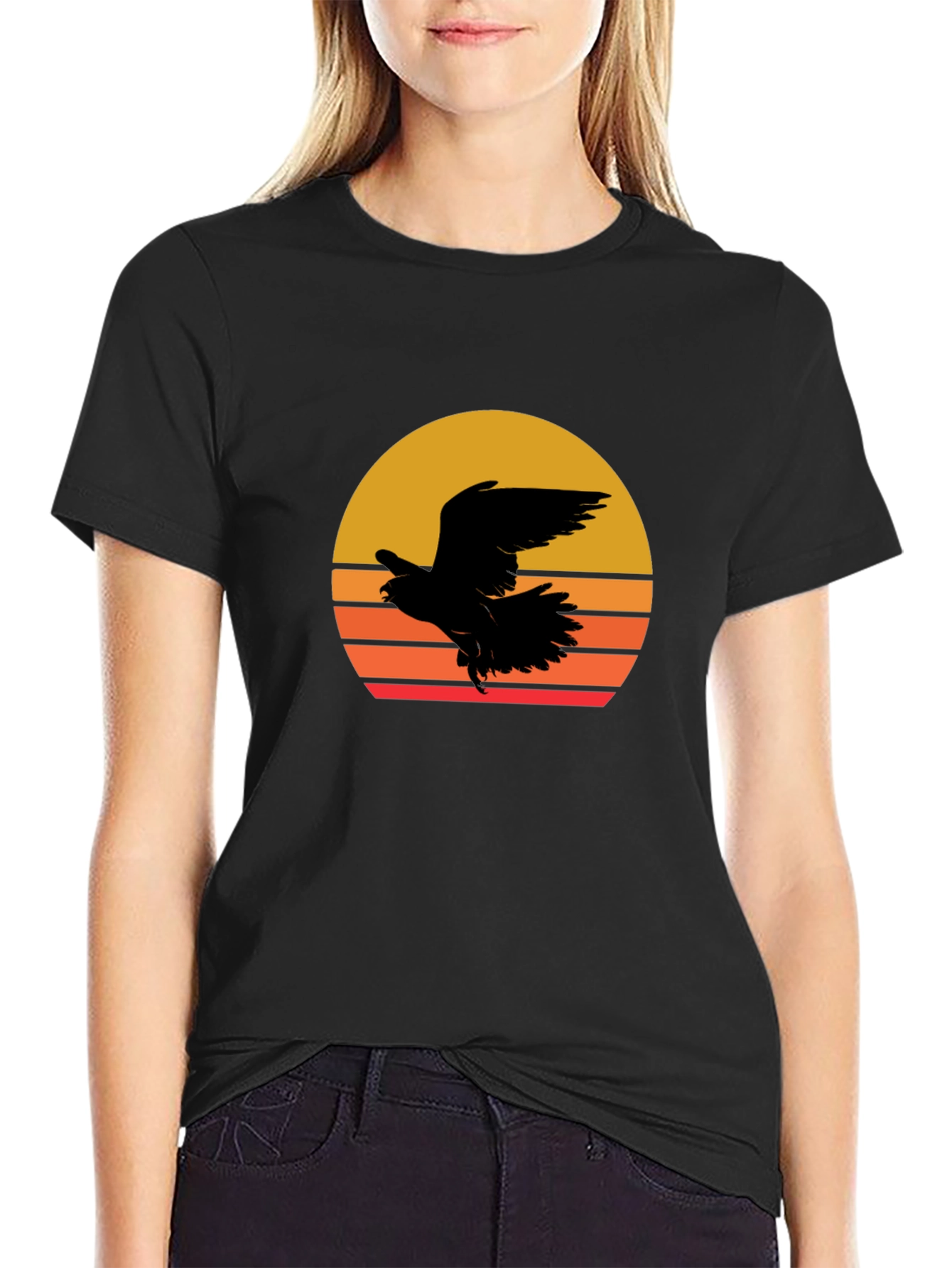 Sunset Eagle Graphic Tee - Black