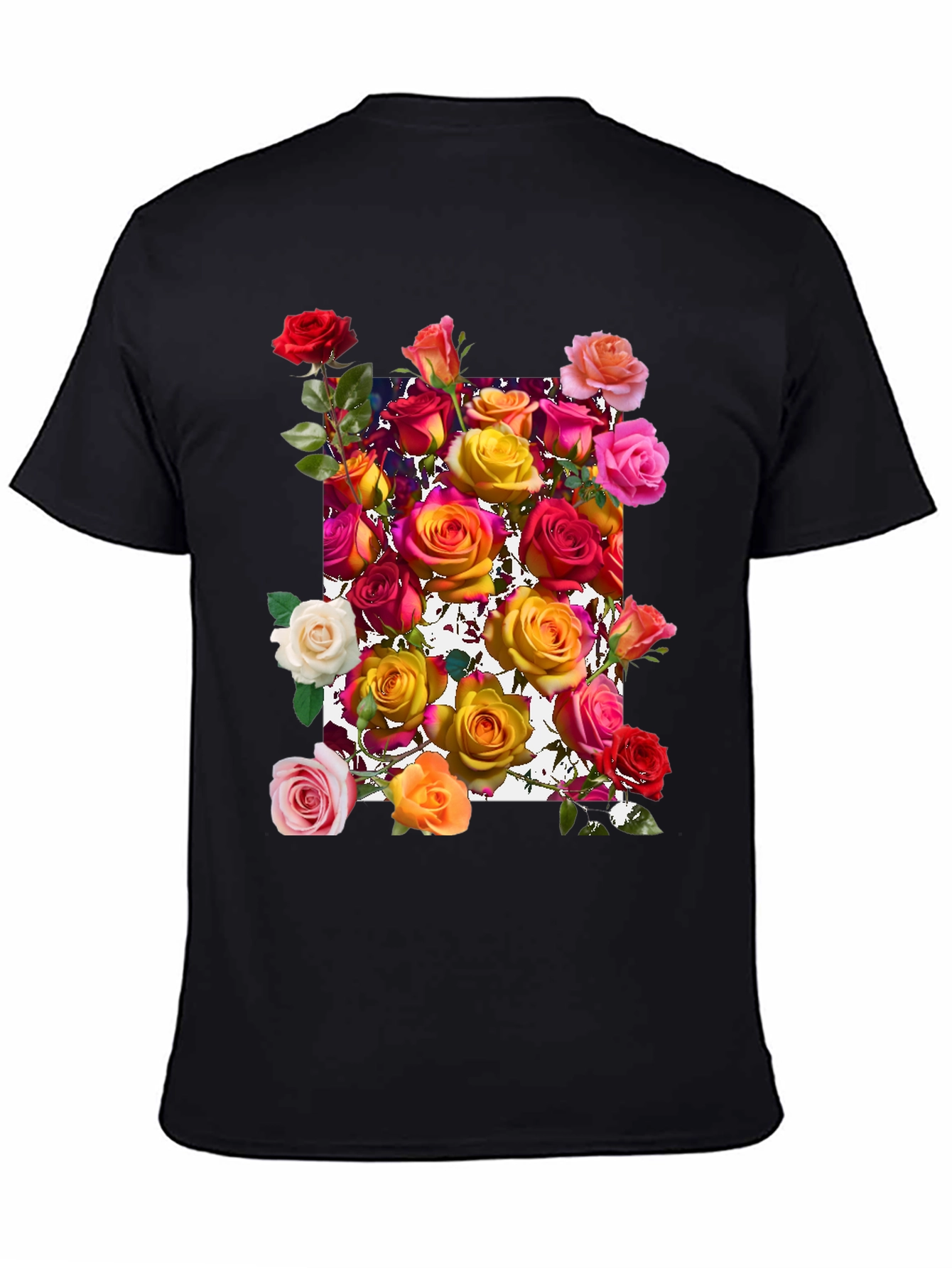 Floral Roses Graphic Tee - Black Cotton Blend