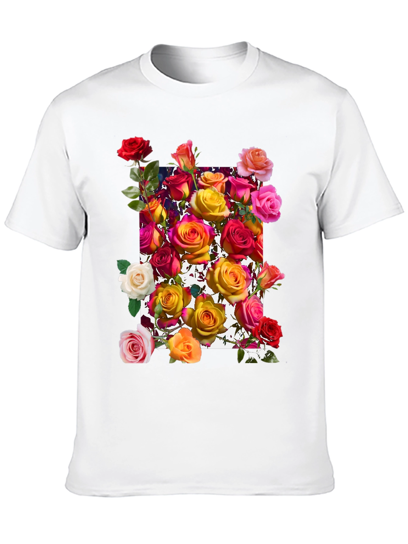 Floral Roses Graphic Tee - Black Cotton Blend
