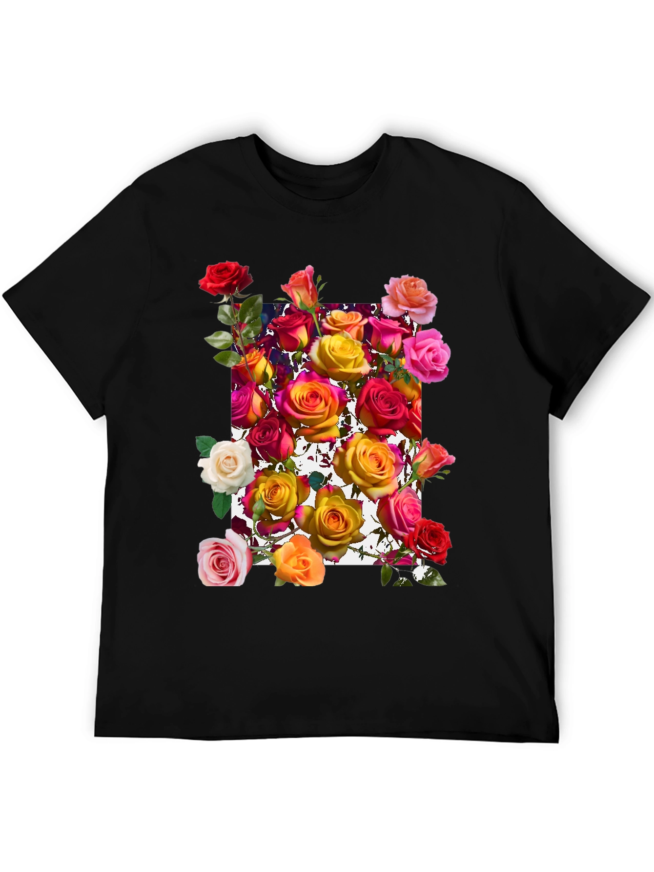 Floral Roses Graphic Tee - Black Cotton Blend