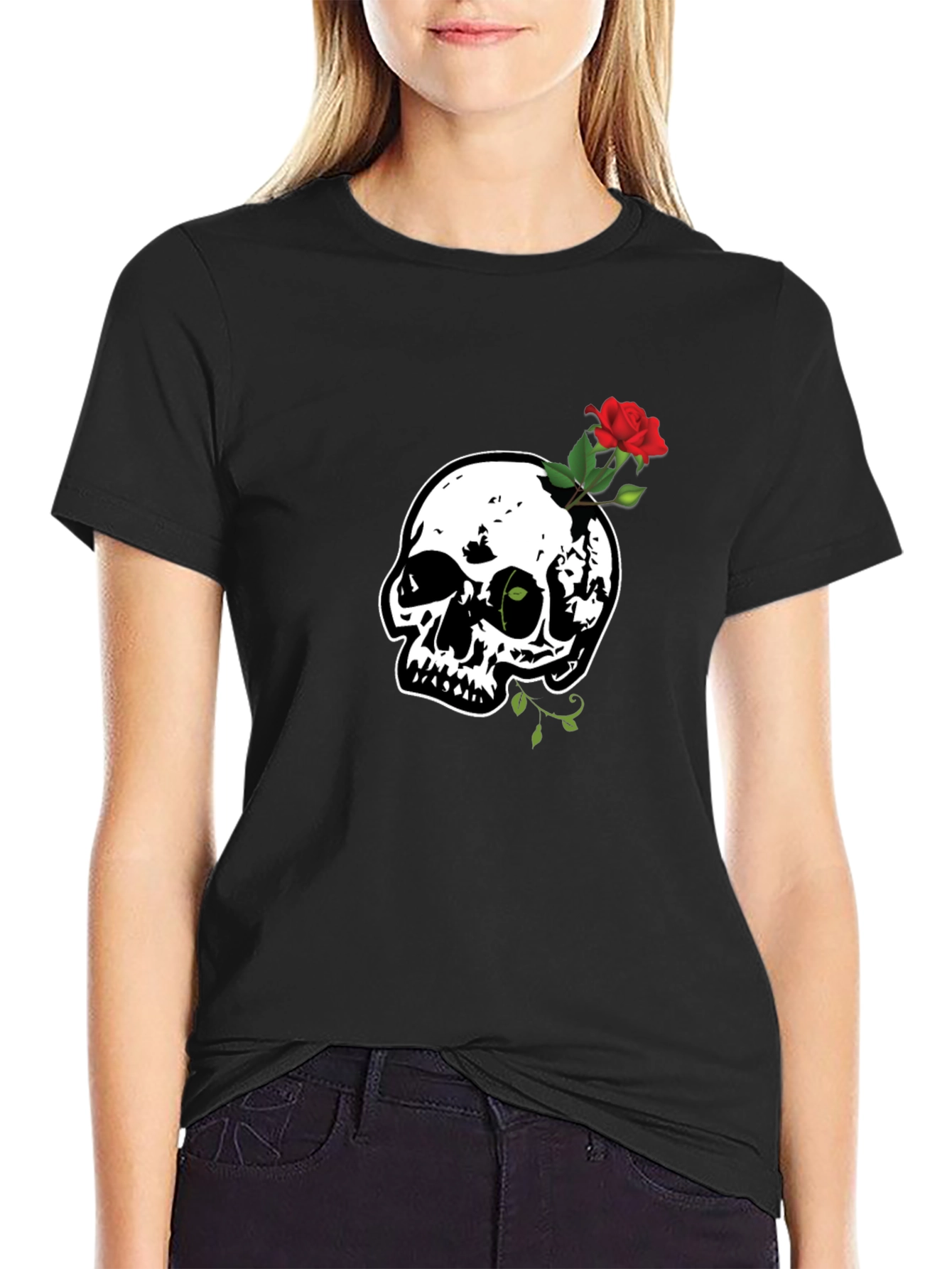 Skull & Rose Graphic Tee - Black T-Shirt