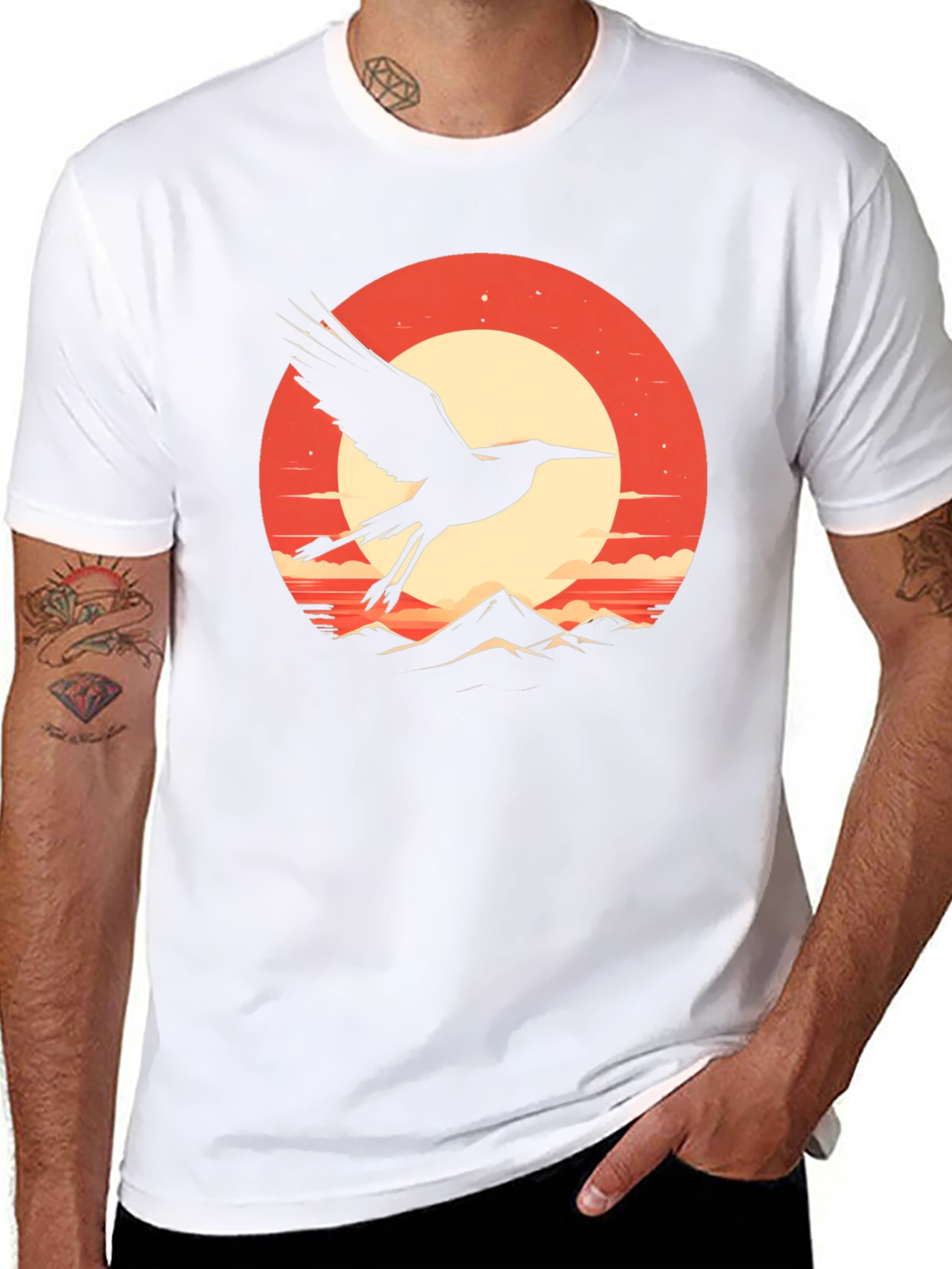 Crane Sunset Graphic Tee - Stylish Black T-Shirt