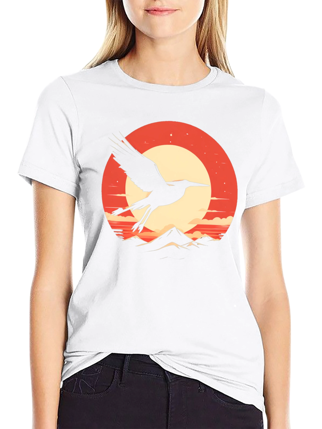 Crane Sunset Graphic Tee - Stylish Black T-Shirt