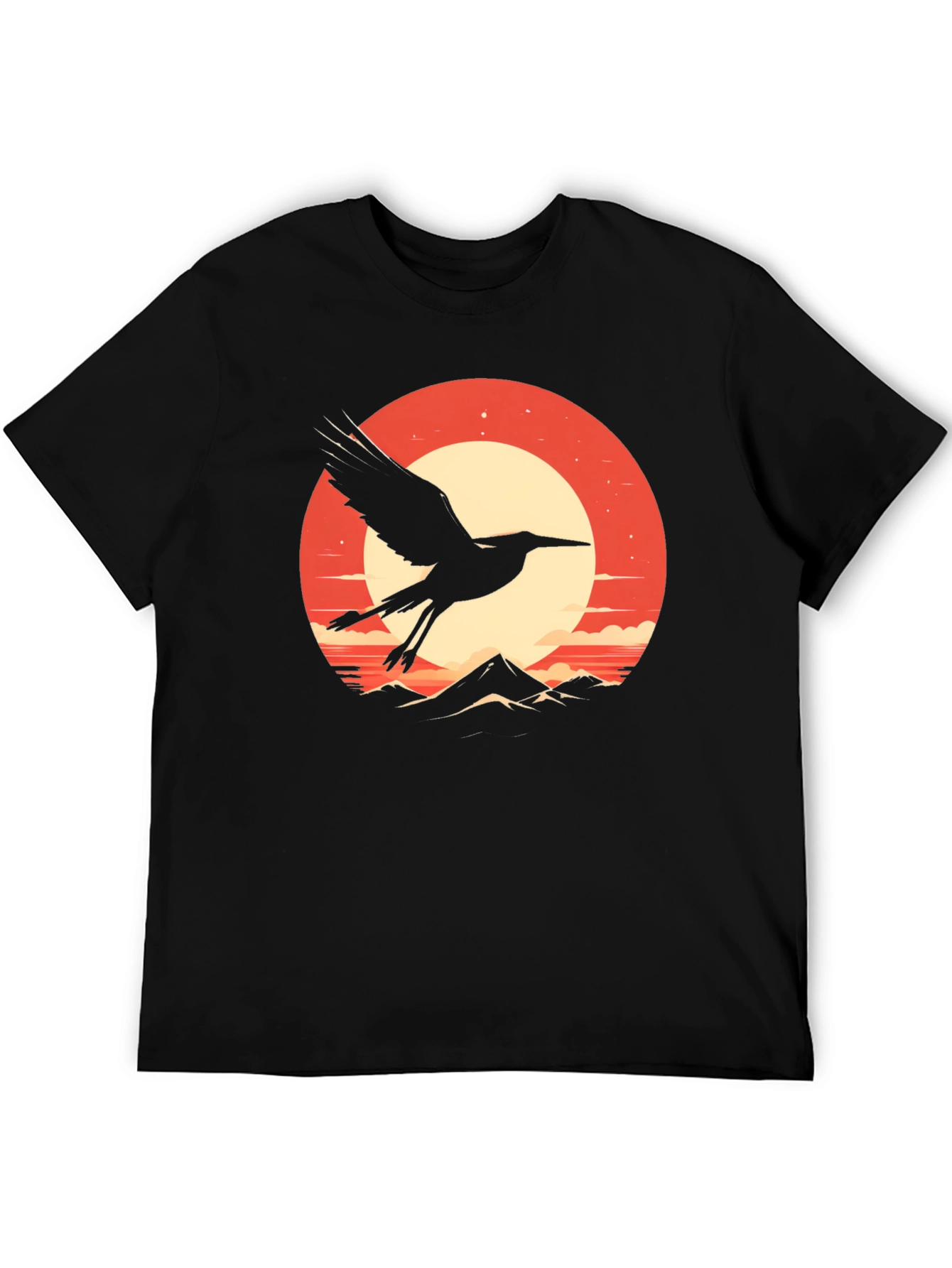Crane Sunset Graphic Tee - Stylish Black T-Shirt