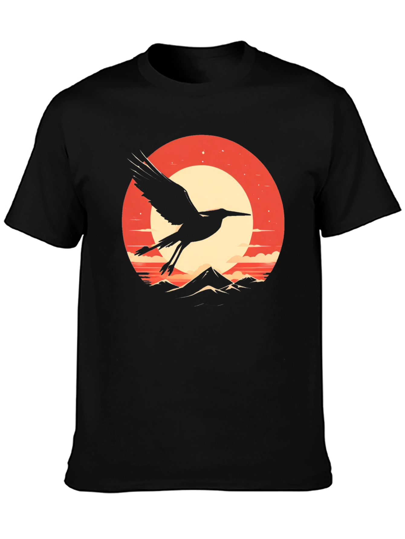 Crane Sunset Graphic Tee - Stylish Black T-Shirt