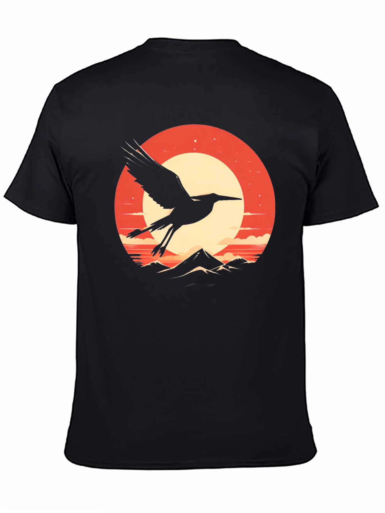 Crane Sunset Graphic Tee - Stylish Black T-Shirt