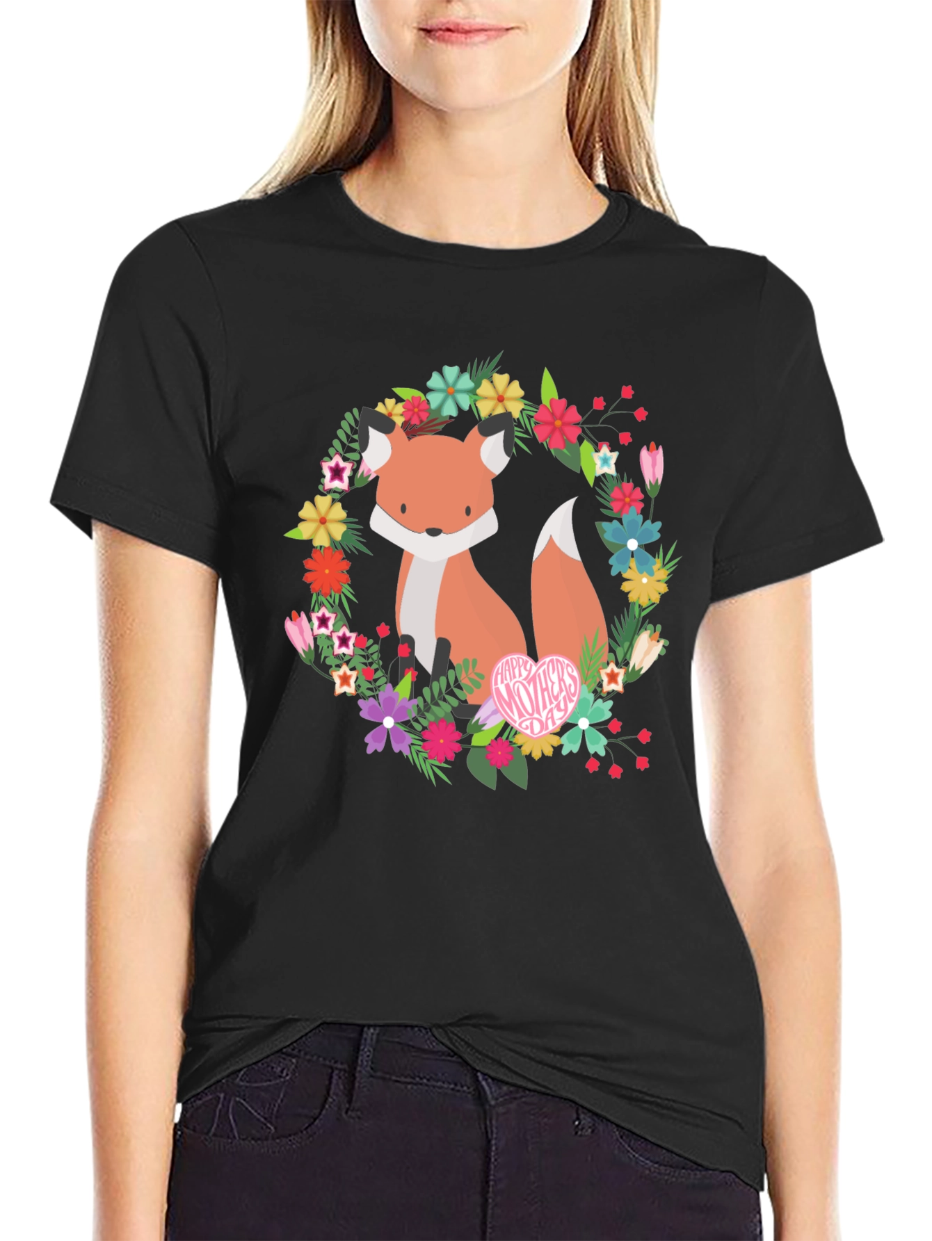 Fox Floral Wreath T-Shirt - Mothers Day Gift