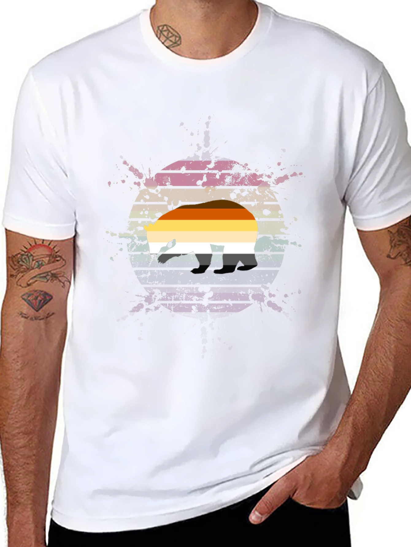 Retro Bear Pride T-Shirt - Black Cotton Blend