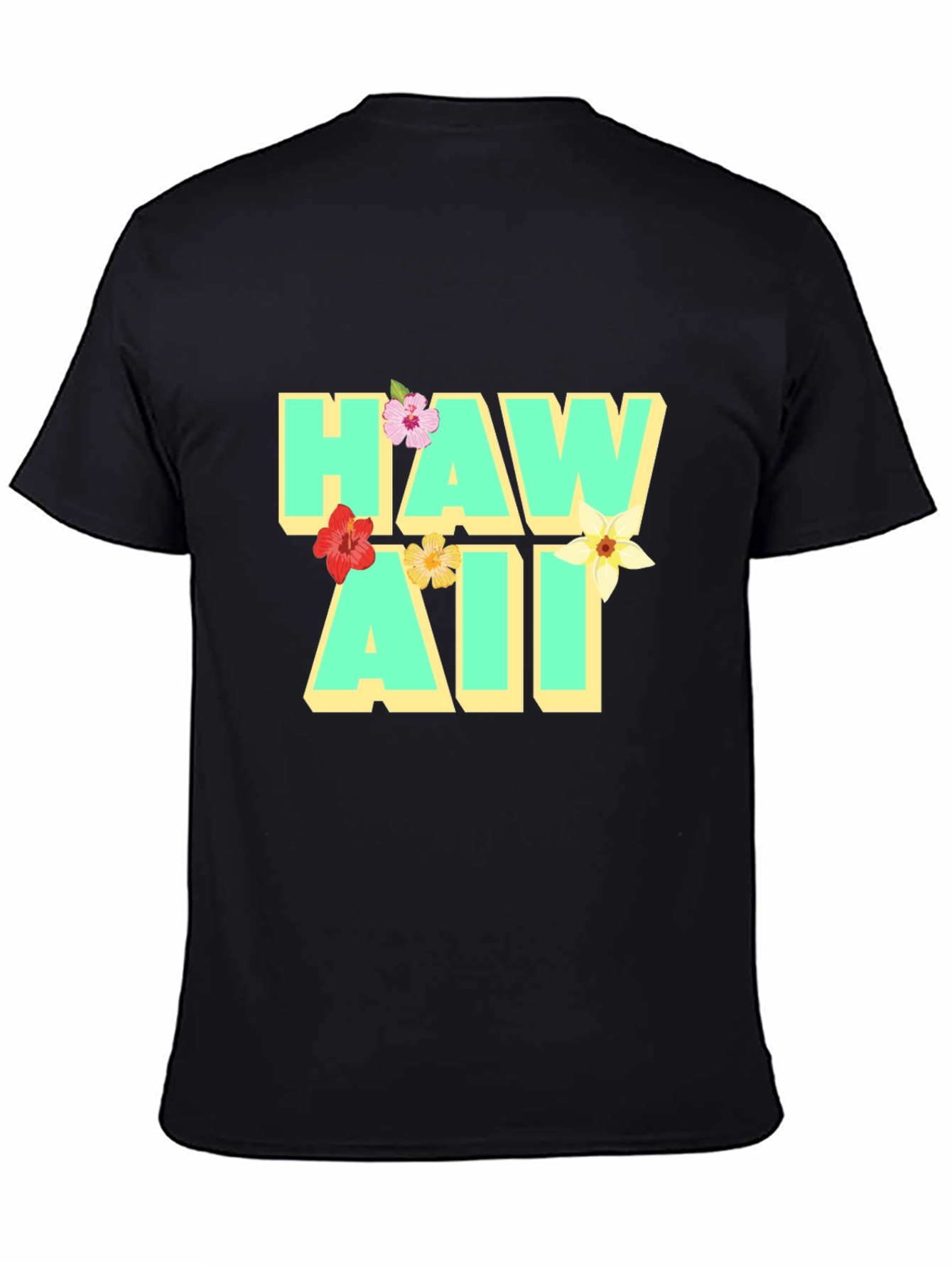 Hawaii Floral Graphic Black T-Shirt
