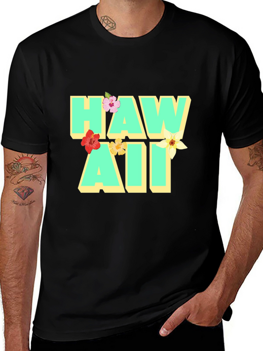 Hawaii Floral Graphic Black T-Shirt
