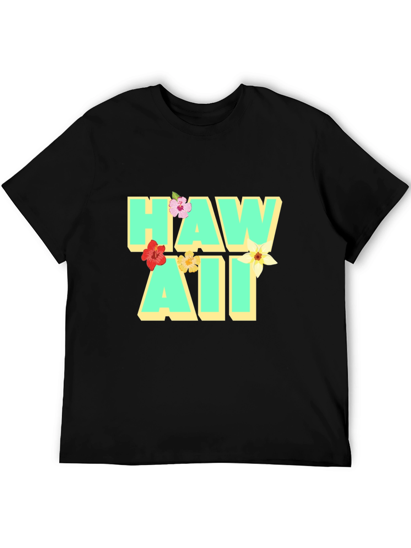 Hawaii Floral Graphic Black T-Shirt