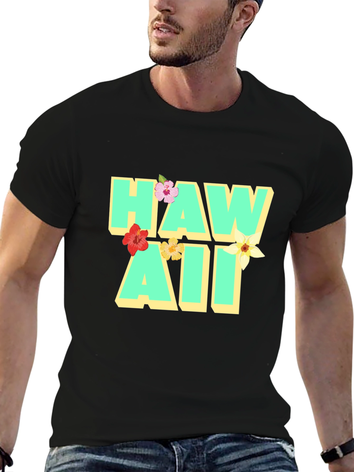 Hawaii Floral Graphic Black T-Shirt