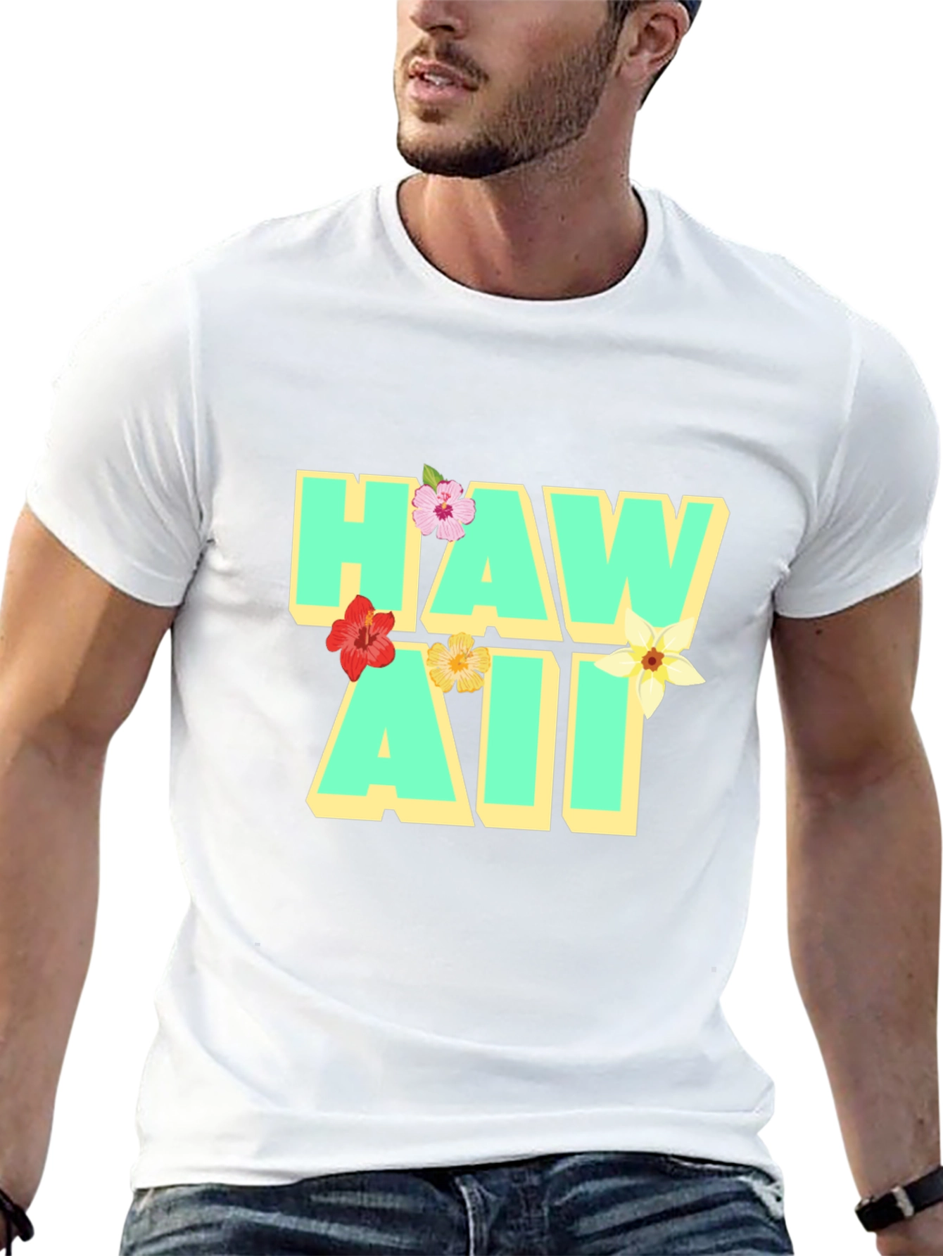 Hawaii Floral Graphic Black T-Shirt