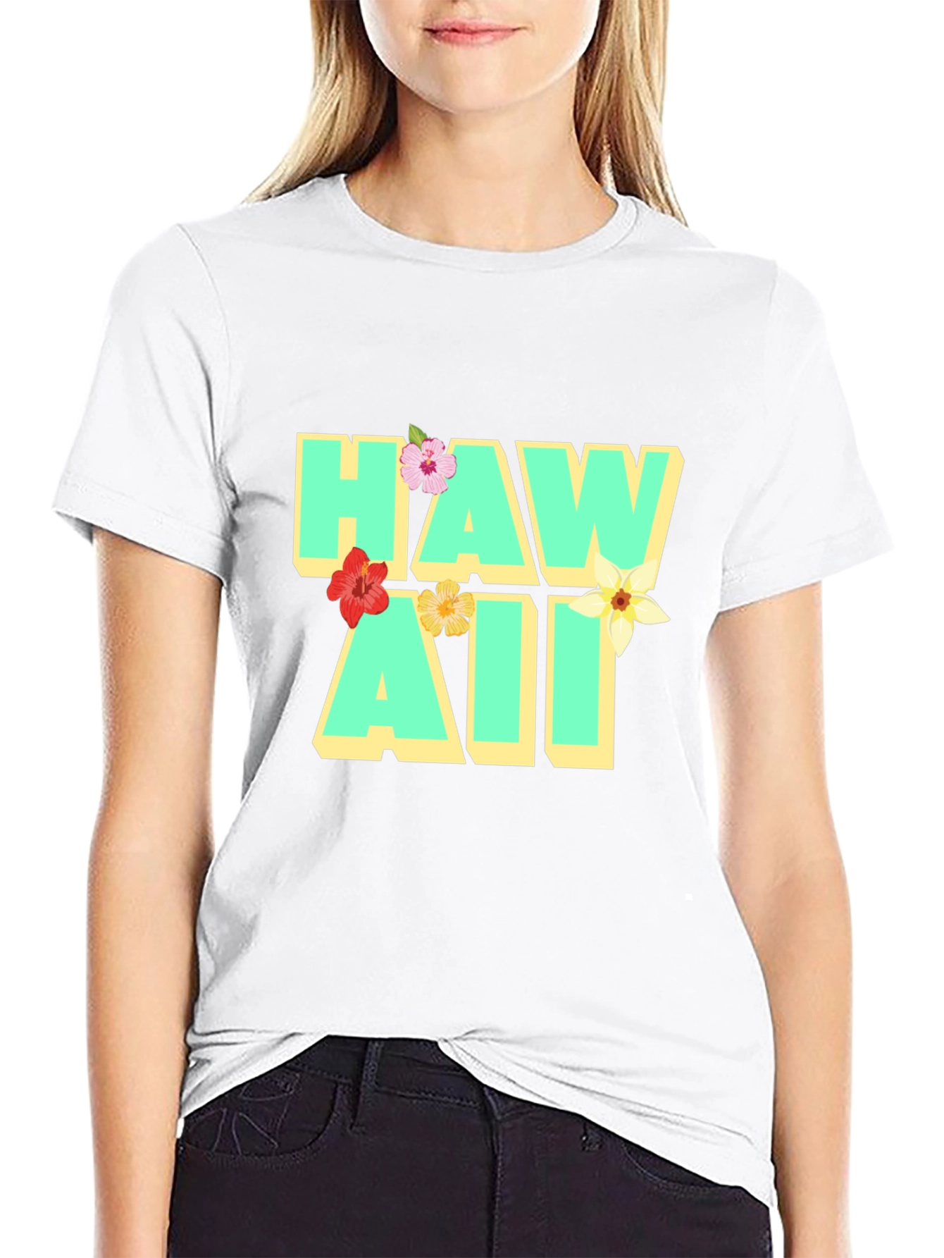 Hawaii Floral Graphic Black T-Shirt