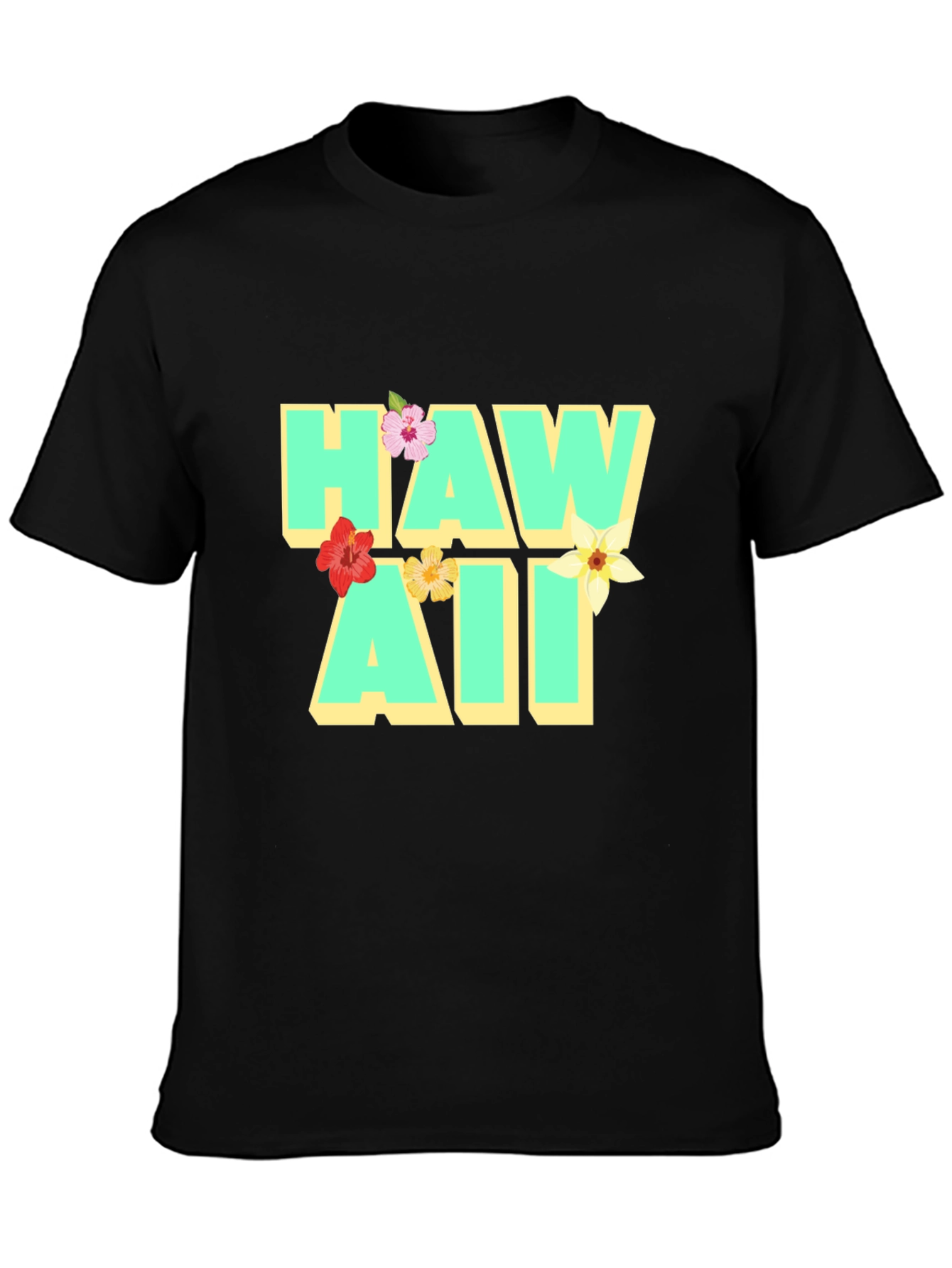 Hawaii Floral Graphic Black T-Shirt