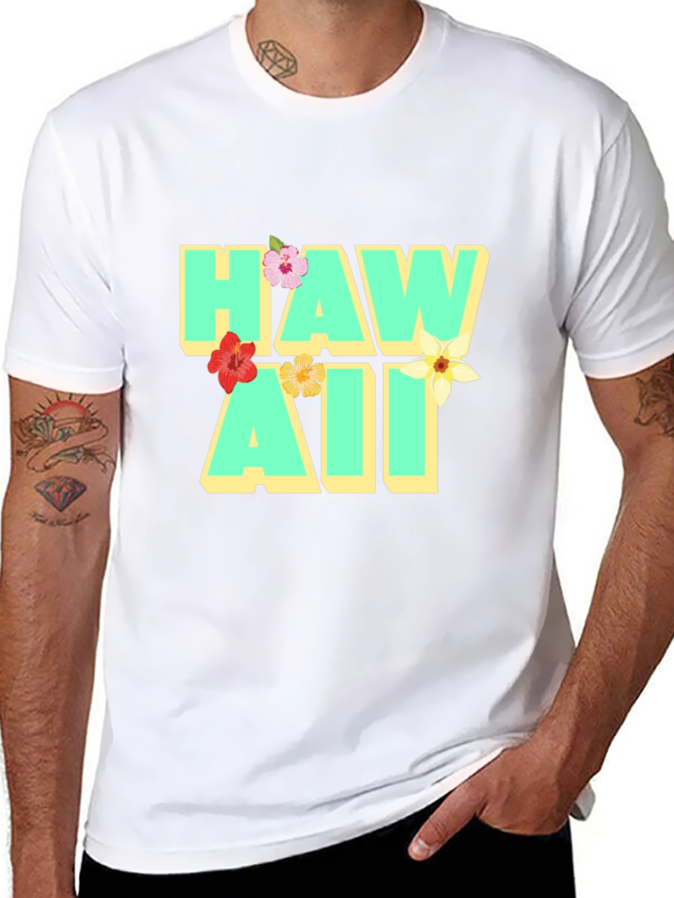 Hawaii Floral Graphic Black T-Shirt