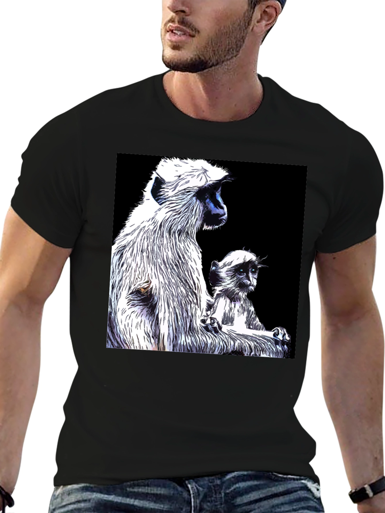 Monkey Graphic Black T-Shirt - Mens Casual Tee