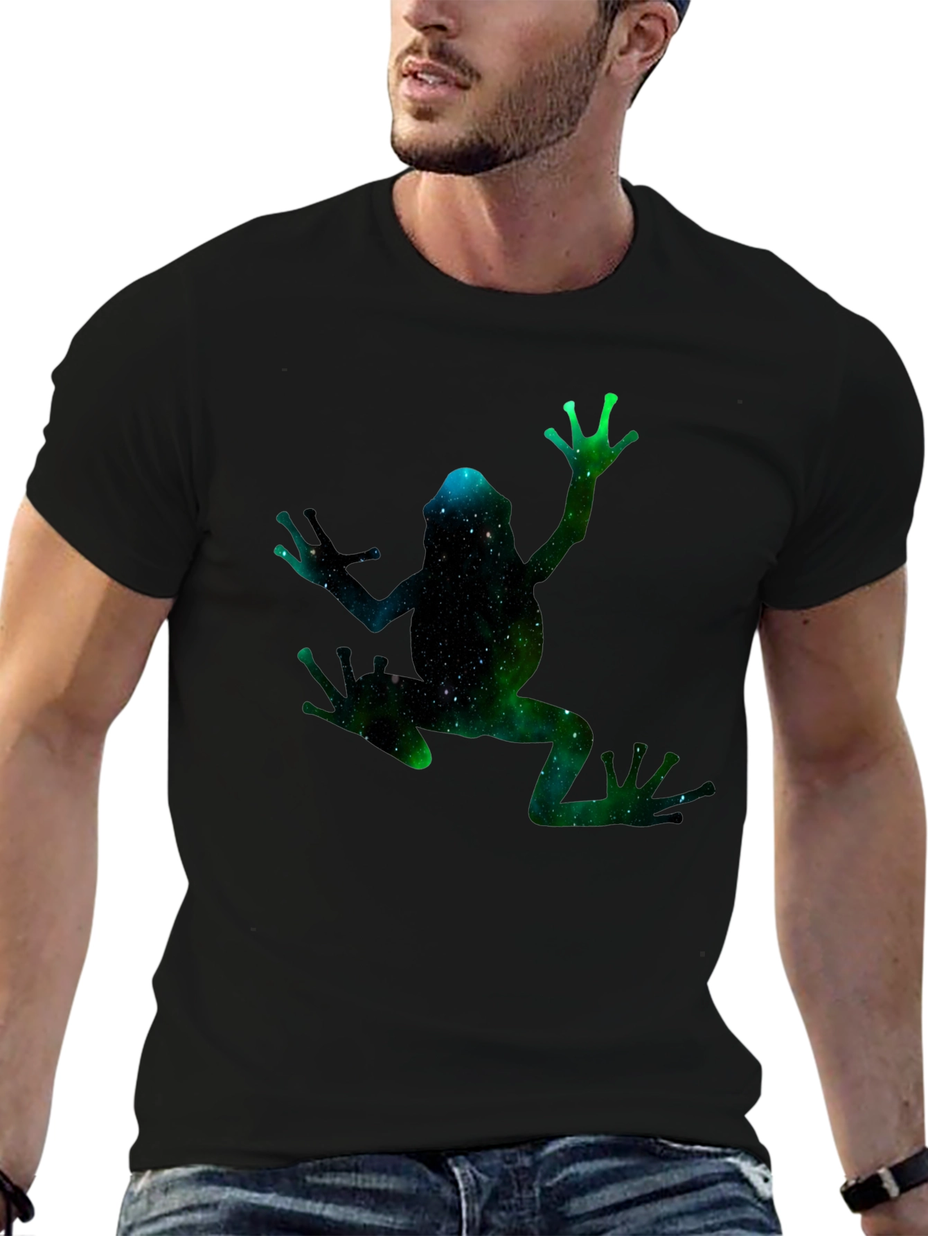 Galaxy Frog Graphic Black T-Shirt