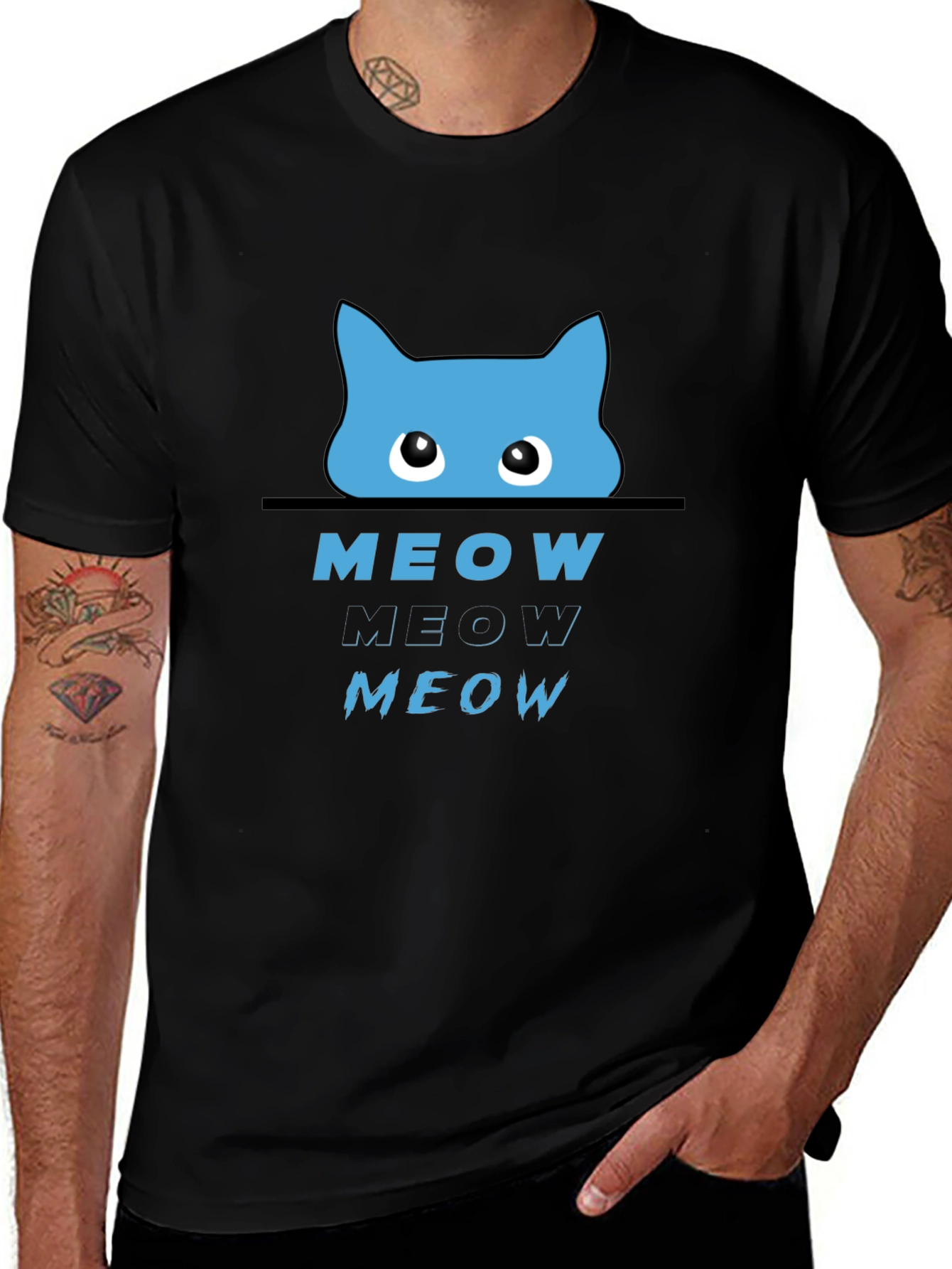 Meow Cat Graphic T-Shirt - Black