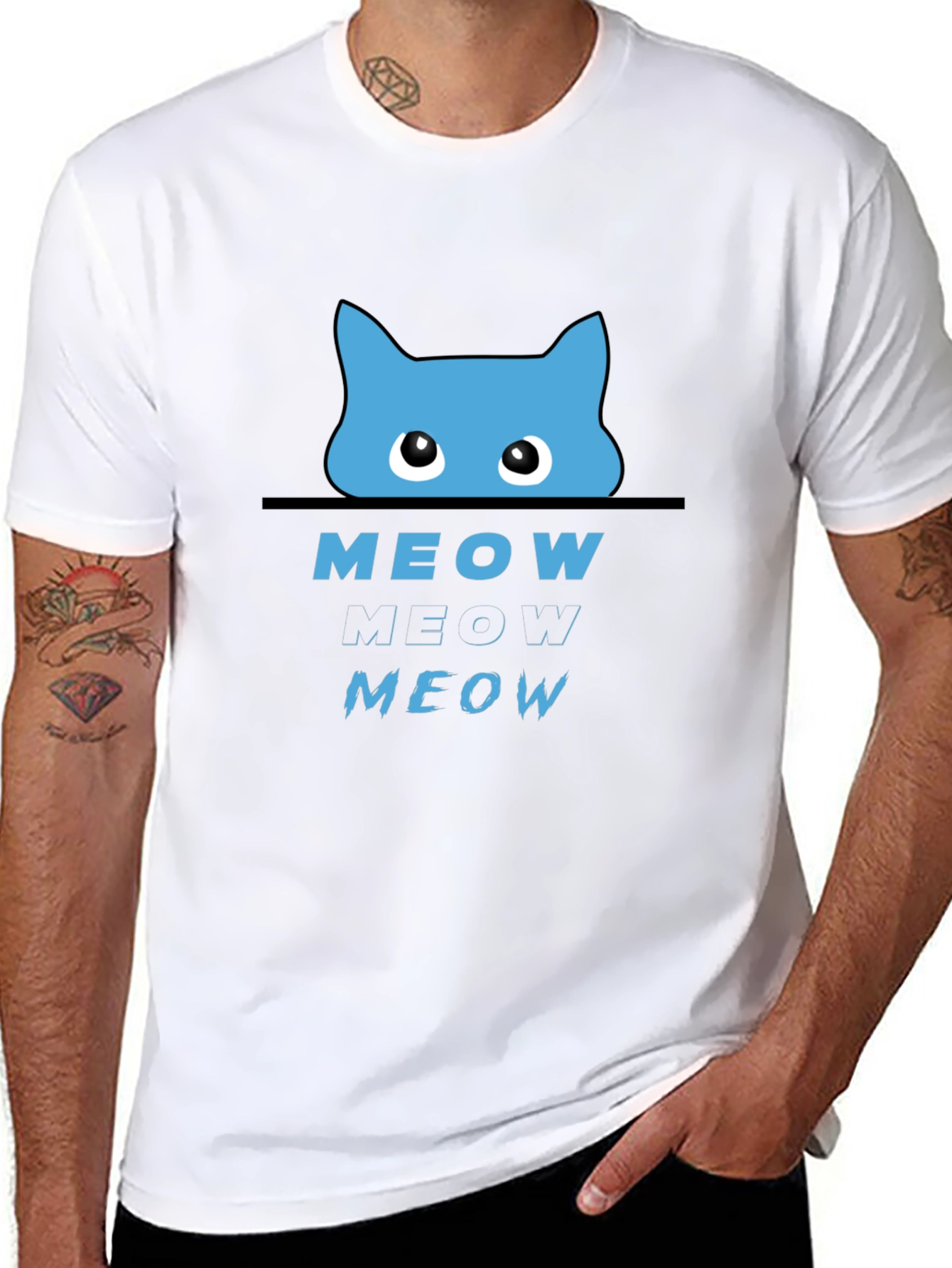 Meow Cat Graphic T-Shirt - Black