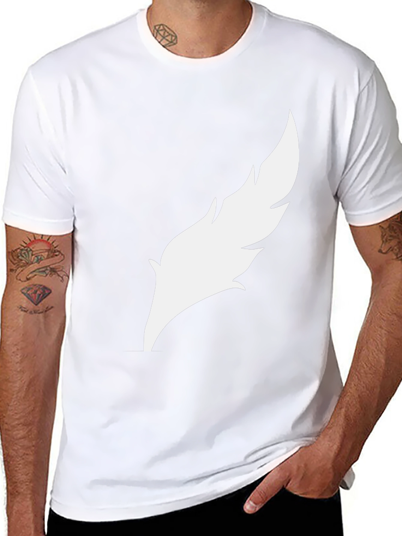Mens Black T-Shirt with White Feather Graphic