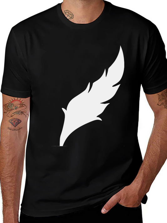 Mens Black T-Shirt with White Feather Graphic